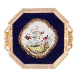 A FRENCH PORCELAIN SEVRES-STYLE BLUE-GROUND AND GILT OCTAGONAL TRAY, LATE 19TH CENTURY