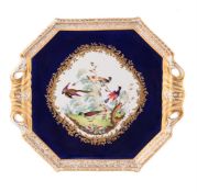 A FRENCH PORCELAIN SEVRES-STYLE BLUE-GROUND AND GILT OCTAGONAL TRAY, LATE 19TH CENTURY