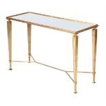 A GILT METAL AND MIRROR TOPPED CONSOLE OR SIDE TABLE, LATE 20TH OR EARLY 21ST CENTURY