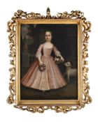 FOLLOWER OF DANIEL DE CONING, PORTRAIT OF A GIRL IN A PINK DRESS WITH A BASKET OF FRUITS