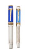 ONOTO, HORATIO NELSON AND EMMA HAMILTON, TWO LIMITED EDITION SILVER FOUNTAIN PENS