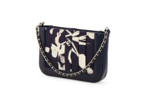 CHANEL, A FABRIC AND NAVY LAMBSKIN BAG