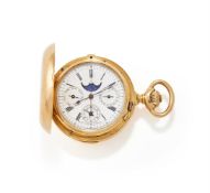 HENRY CAPT, A GOLD KEYLESS WIND REPEATER, CALANDER AND CHRONOGRAPH FULL HUNTER POCKET WATCH