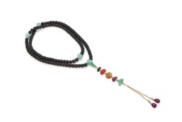 Y A Chinese carved wood and hardstone court necklace