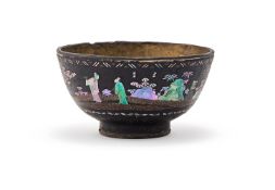 Y A Chinese mother-of-pearl-inlaid black lacquer bowl