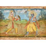 An Indian miniature depicting Krishna in battle