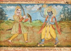 An Indian miniature depicting Krishna in battle