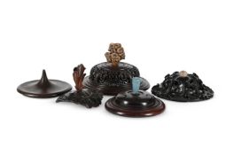 Five Chinese carved hardwood covers