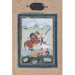A Pahari scene with a Brahmin priest shaving a novice's hair
