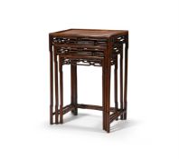 A set of three Chinese hardwood side tables