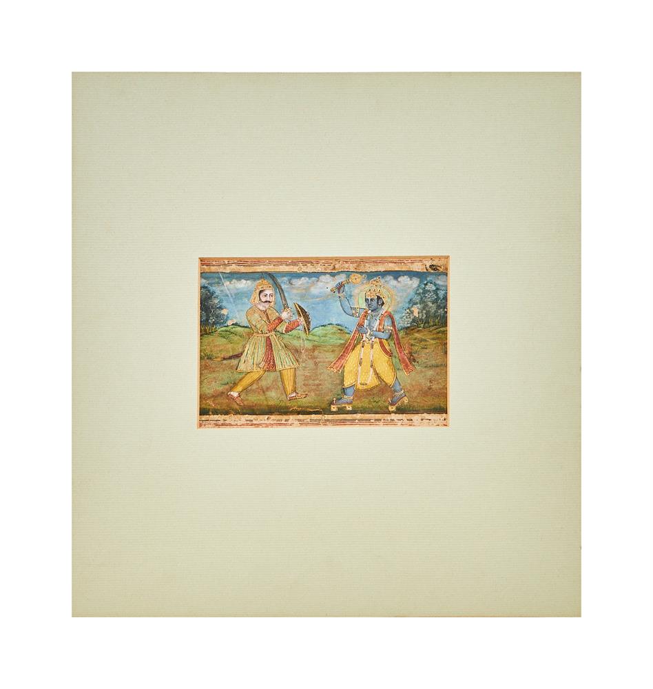An Indian miniature depicting Krishna in battle - Image 2 of 3