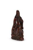 A Chinese carved bamboo figure of Guandi and attendant
