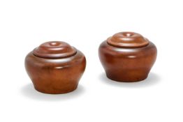 A pair of Chinese Boxwood Weiqi Boxes and Covers