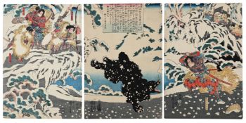 Utagawa Kuniyoshi (1797-1861), Kamei Rokuro Shigekiyo Fighting a Black Bear in the Snow