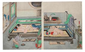 A Chinese album of fourteen erotic paintings