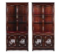 Y A pair of Chinese mother-of-pearl inlaid hardwood cabinets