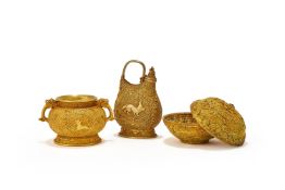 A Chinese gold twin handled censer