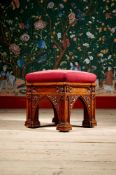 A GEORGE IV CARVED AND POLLARD OAK STOOL, BY MOREL AND SEDDON, CIRCA 1827-28