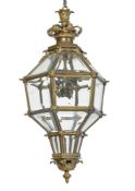 A BRASS FRAMED OCTAGONAL 'VERSAILLES' HALL LANTERN, LATE 19TH CENTURY OR EARLY 20TH CENTURY