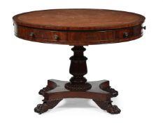 A GEORGE IV MAHOGANY DRUM LIBRARY TABLE, IN THE MANNER OF WILLIAMS & GIBTON, CIRCA 1825