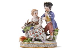A MEISSEN FIGURAL GROUP OF A CHILD GOATHERD AND COMPANION, CIRCA 1900