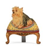 A DUMMY BOARD DECORATED WITH A YORKSHIRE TERRIER, CIRCA 1930