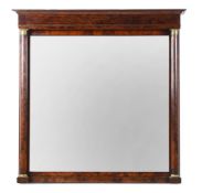 Y A LOUIS PHILIPPE FLAME MAHOGANY AND GILT METAL MOUNTED WALL MIRROR, CIRCA 1840