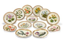 AN ENGLISH PORCELAIN BOTANICAL PART DESSERT SERVICE, POSSIBLY COALPORT OR WORCESTER, CIRCA 1820