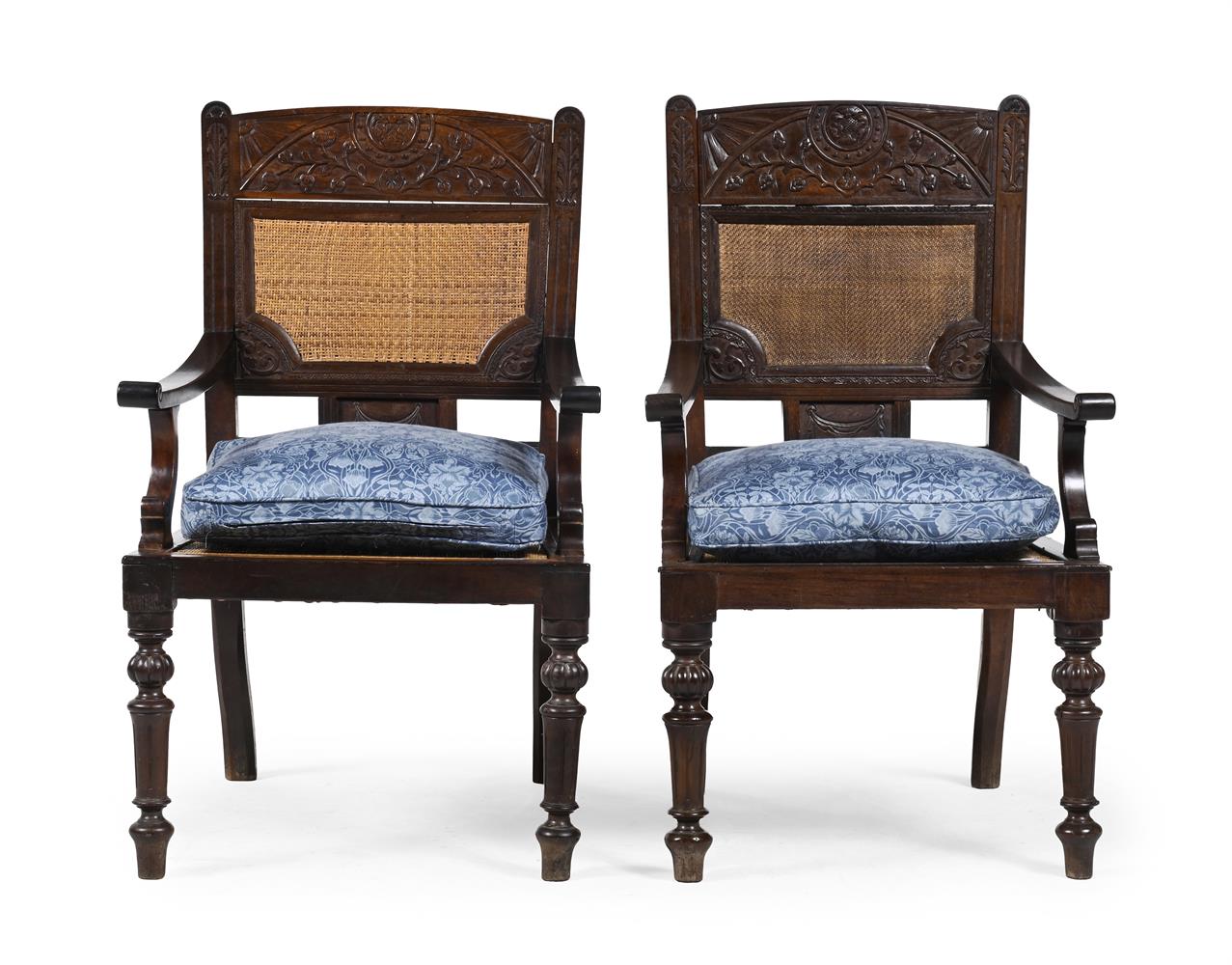 Y A PAIR OF ANGLO-INDIAN HARDWOOD, POSSIBLY PALMWOOD, AND CANEWORK ARMCHAIRS, CIRCA 1900 - Image 3 of 5