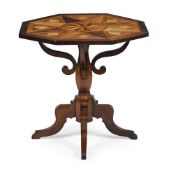 Y A CONTINENTAL WALNUT, ROSEWOOD, AND SATINWOOD PARQUETRY OCCASIONAL TABLE, CIRCA 1900
