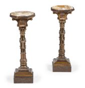 A PAIR OF CARVED GILTWOOD, PAINTED AND ONYX MARBLE TOPPED OCTAGONAL OCCASIONAL TABLES