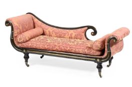 A REGENCY STAINED BEECH, PARCEL GILT AND UPHOLSTERED DAY BED, EARLY 19TH CENTURY