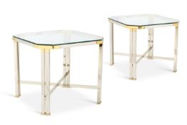 A PAIR OF CHROME AND BRASS TABLES, CIRCA 1970S