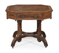 AN OAK OCTAGONAL OAK DRUM LIBRARY TABLE, CIRCA 1890