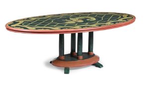 A POLYCHROME PAINTED OVAL DINING TABLE, IN CONTINENTAL STYLE, 20TH CENTURY