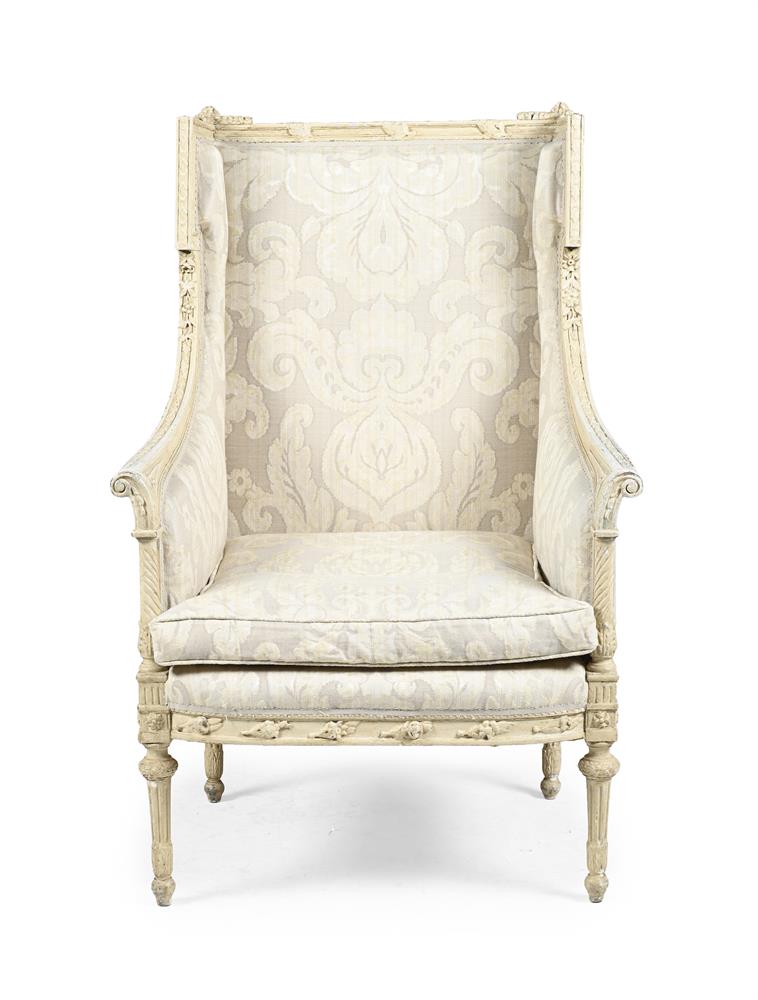 A FRENCH CREAM PAINTED WING ARMCHAIR, LATE 19TH OR EARLY 20TH CENTURY - Image 2 of 3