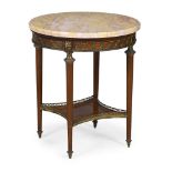 A FRENCH GILT METAL MOUNTED AND MARBLE TOPPED GUERIDON, EARLY 20TH CENTURY
