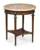 A FRENCH GILT METAL MOUNTED AND MARBLE TOPPED GUERIDON, EARLY 20TH CENTURY