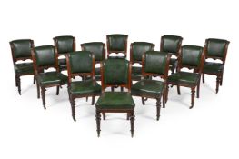 A SET OF TWELVE VICTORIAN WALNUT DINING CHAIRS, BY GILLOWS OF LANCASTER, SECOND HALF 19TH CENTURY