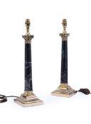 A PAIR OF GILT METAL MOUNTED MARBLE LAMP BASES, LVR RVL LIMITED, MODERN