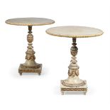 A MATCHED PAIR OF PARCEL GILT AND PAINTED OCCASIONAL TABLES, IN 18TH CENTURY CONTINENTAL STYLE