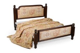 A MAHOGANY AND UPHOLSTERED BED, WITH PIERRE FREY UPHOLSTERY, LATE 20TH CENTURY