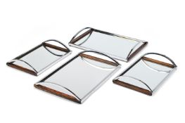 TWO PAIRS OF CHROME, MIRRORED AND LAMINATED WOOD TRAYS, SECOND HALF 20TH CENTURY
