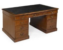 A MAHOGANY TWIN-PEDESTAL PARTNER'S DESK, IN GEORGE III STYLE, LATE 19TH CENTURY