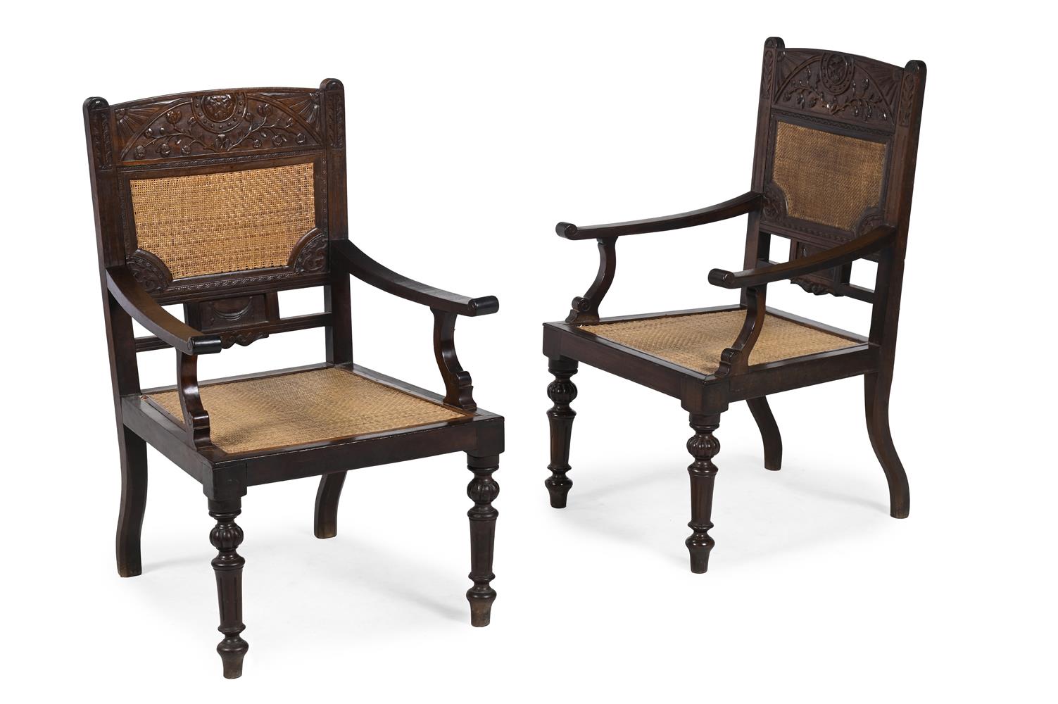 Y A PAIR OF ANGLO-INDIAN HARDWOOD, POSSIBLY PALMWOOD, AND CANEWORK ARMCHAIRS, CIRCA 1900 - Image 2 of 5