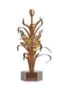 A GILT METAL AND GLASS FLORAL LEAF LAMP IN THE MANNER OF MAISON CHARLES, SECOND HALF 20TH CENTURY