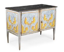 A CONTINENTAL POLYCHROME PAINTED AND SIMULATED MARBLE COMMODE, 19TH CENTURY AND LATER