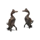 A PAIR OF CARVED WOOD AND PIERCED METAL MODELS OF DUCKS, 20TH CENTURY