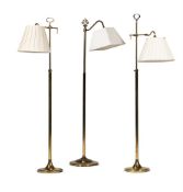 A SELECTION OF THREE BRASS FLOOR STANDING READING LAMPS, 20TH CENTURY