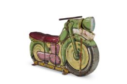 A CIRCUS RIDE PAINTED WOODEN MODEL OF A MOTOR BIKE, MID 20TH CENTURY